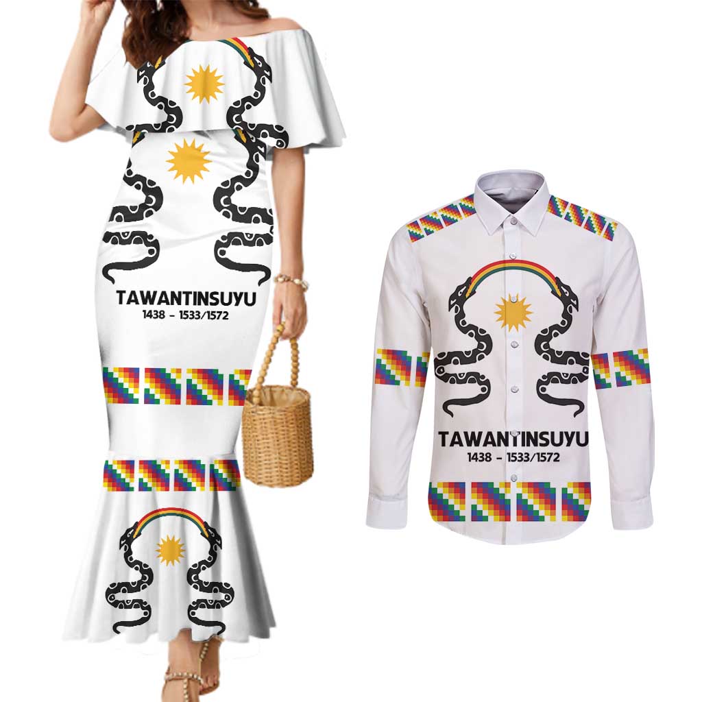 Inca Empire Tawantinsuyu Couples Matching Mermaid Dress and Long Sleeve Button Shirt Realm of the Four Parts