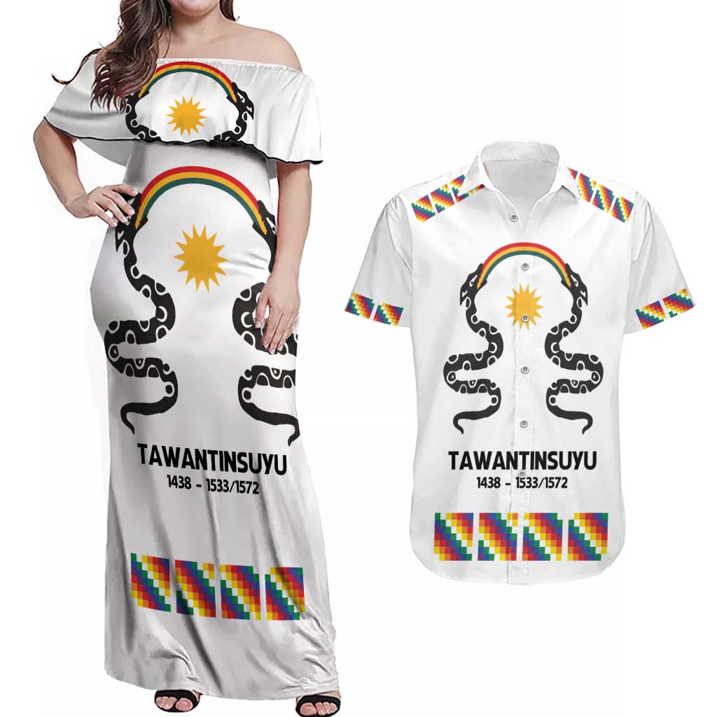 Inca Empire Tawantinsuyu Couples Matching Off Shoulder Maxi Dress and Hawaiian Shirt Realm of the Four Parts