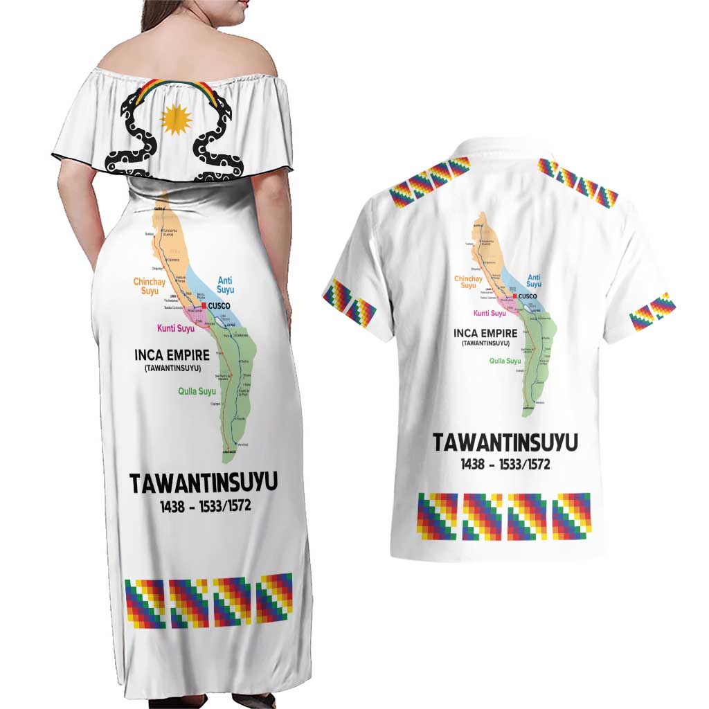 Inca Empire Tawantinsuyu Couples Matching Off Shoulder Maxi Dress and Hawaiian Shirt Realm of the Four Parts