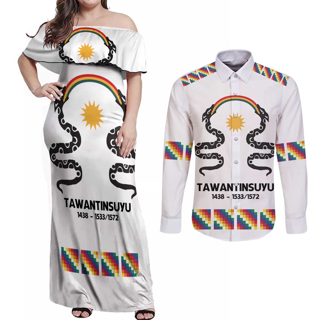 Inca Empire Tawantinsuyu Couples Matching Off Shoulder Maxi Dress and Long Sleeve Button Shirt Realm of the Four Parts