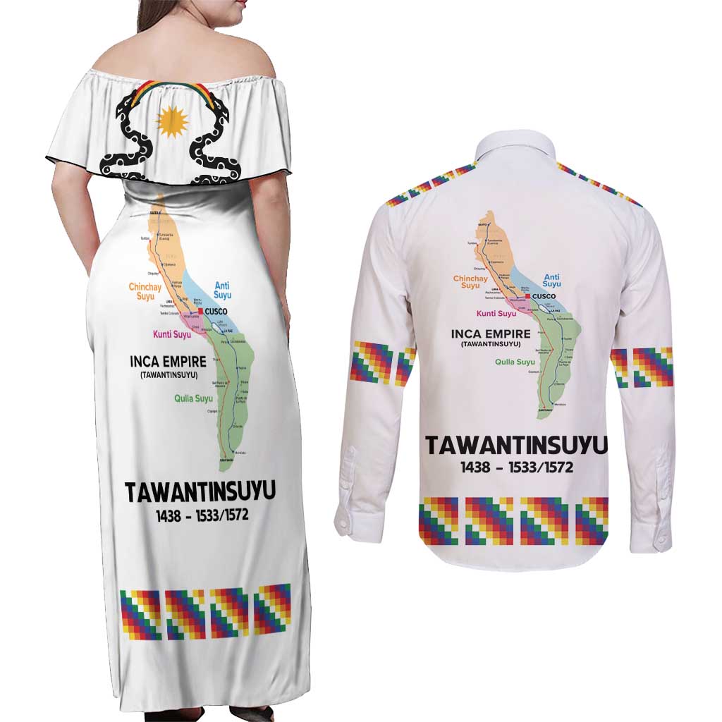 Inca Empire Tawantinsuyu Couples Matching Off Shoulder Maxi Dress and Long Sleeve Button Shirt Realm of the Four Parts