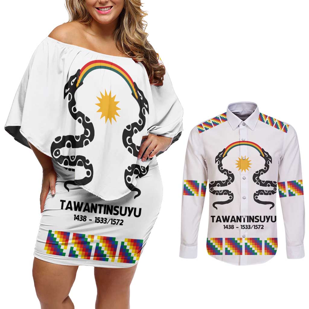 Inca Empire Tawantinsuyu Couples Matching Off Shoulder Short Dress and Long Sleeve Button Shirt Realm of the Four Parts