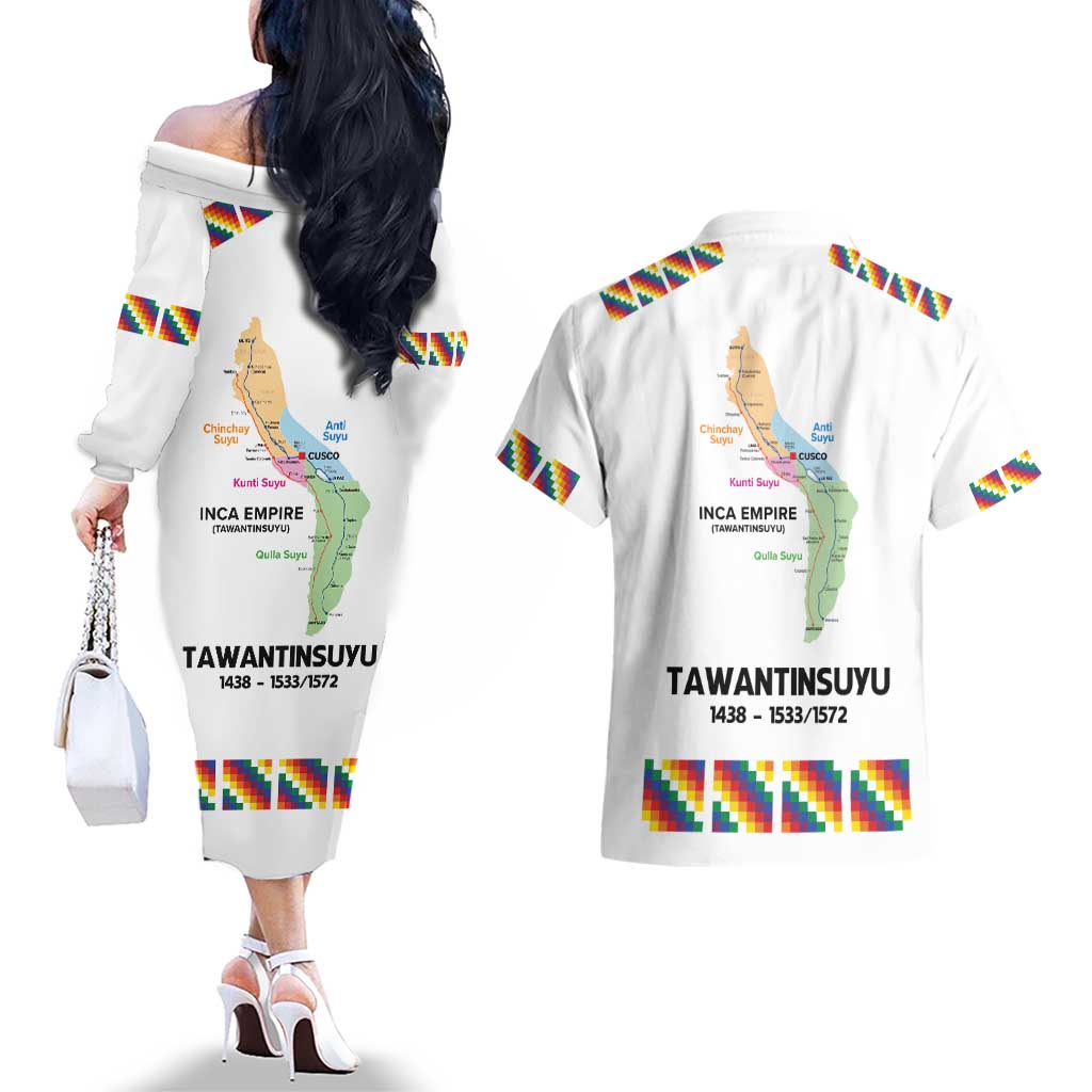Inca Empire Tawantinsuyu Couples Matching Off The Shoulder Long Sleeve Dress and Hawaiian Shirt Realm of the Four Parts