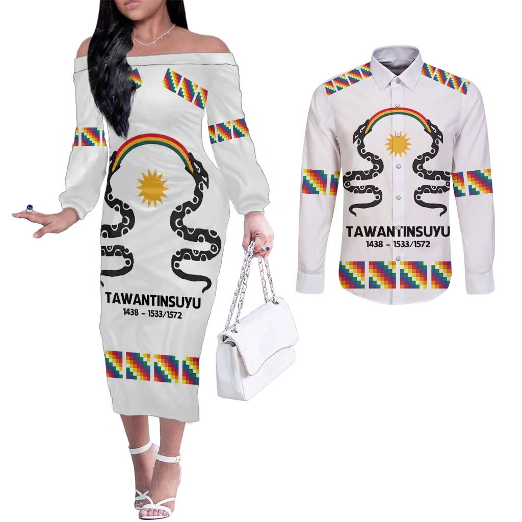 Inca Empire Tawantinsuyu Couples Matching Off The Shoulder Long Sleeve Dress and Long Sleeve Button Shirt Realm of the Four Parts