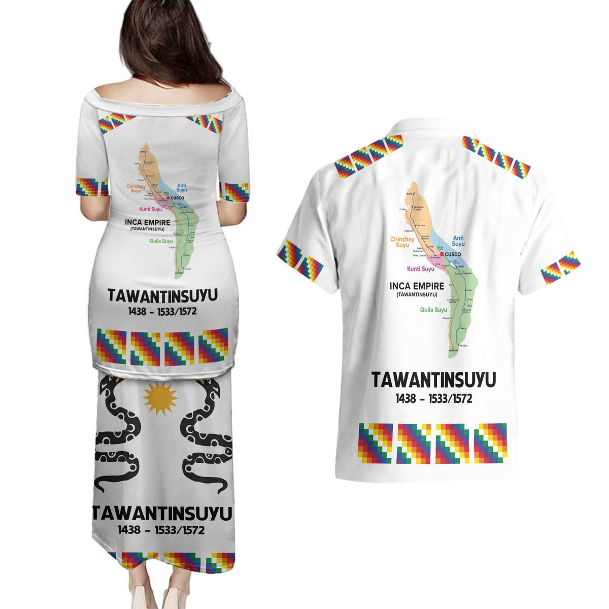 Inca Empire Tawantinsuyu Couples Matching Puletasi and Hawaiian Shirt Realm of the Four Parts