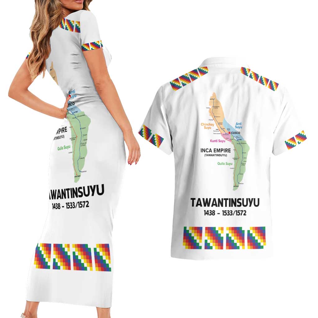 Inca Empire Tawantinsuyu Couples Matching Short Sleeve Bodycon Dress and Hawaiian Shirt Realm of the Four Parts