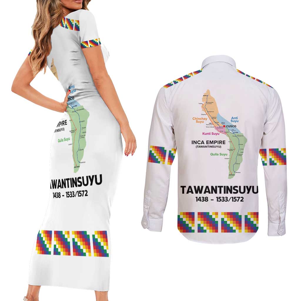 Inca Empire Tawantinsuyu Couples Matching Short Sleeve Bodycon Dress and Long Sleeve Button Shirt Realm of the Four Parts