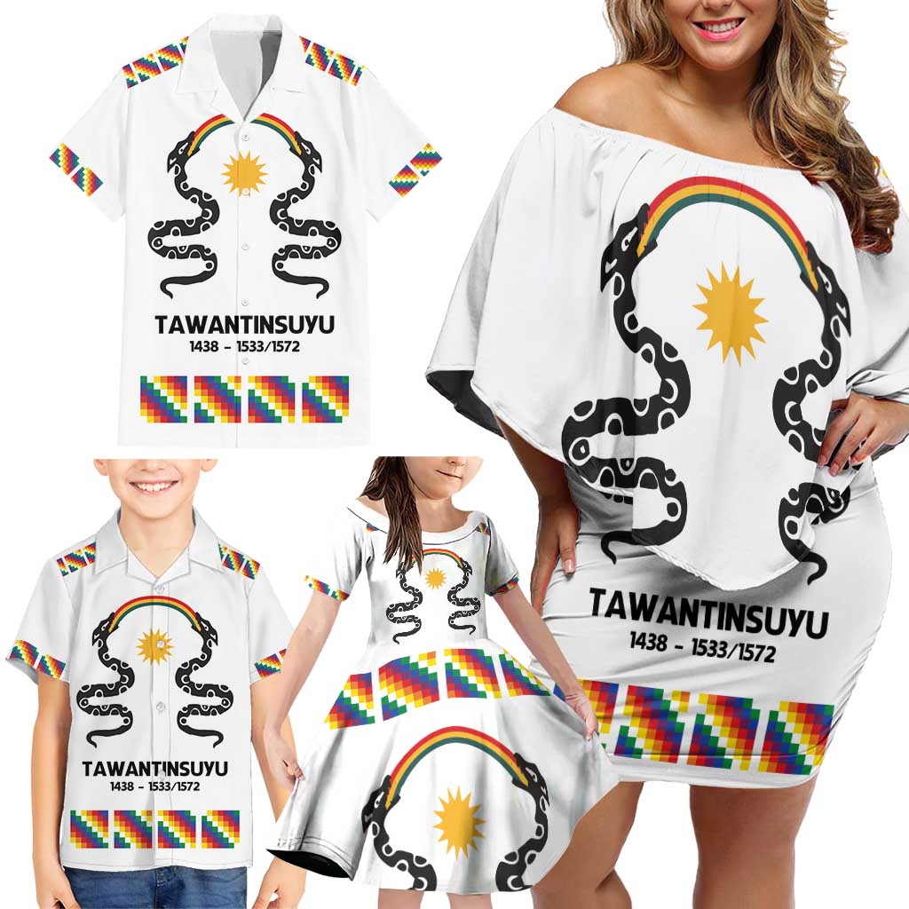 Inca Empire Tawantinsuyu Family Matching Off Shoulder Short Dress and Hawaiian Shirt Realm of the Four Parts