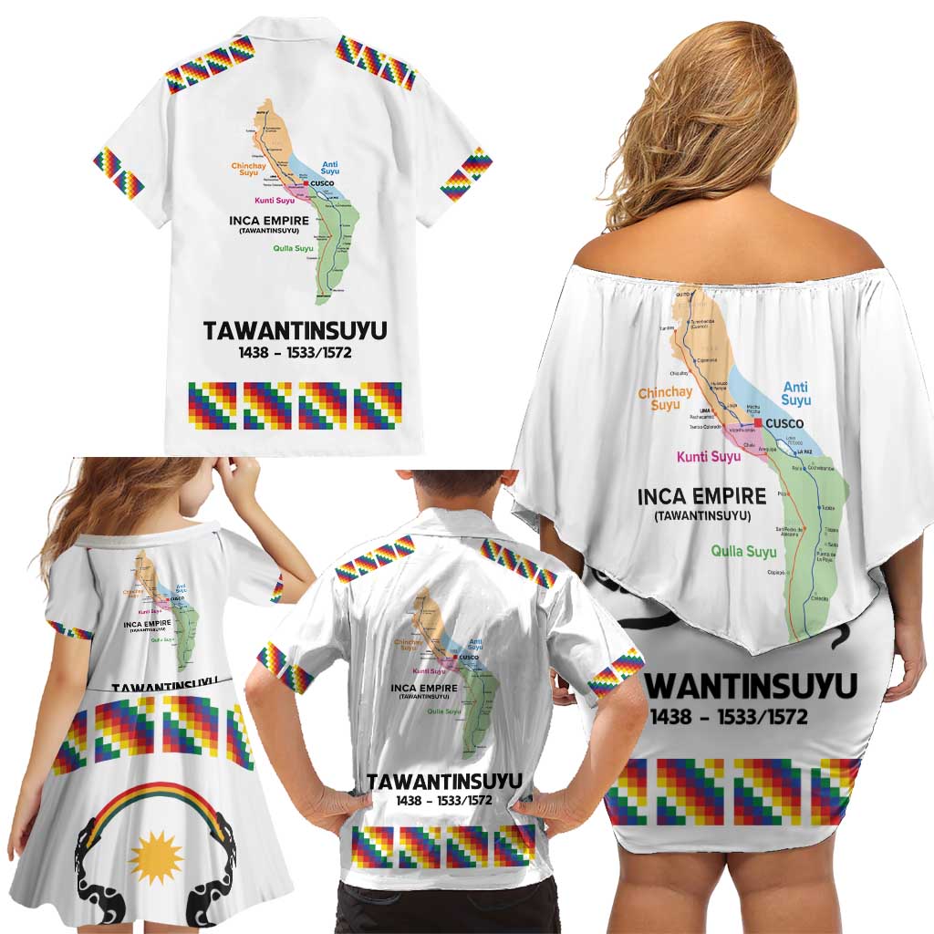 Inca Empire Tawantinsuyu Family Matching Off Shoulder Short Dress and Hawaiian Shirt Realm of the Four Parts