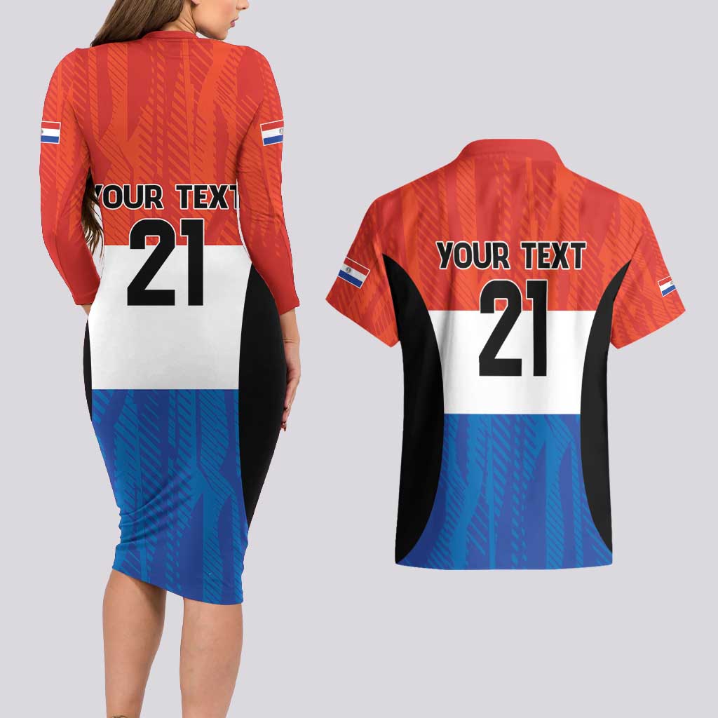 Paraguay Football Custom Couples Matching Long Sleeve Bodycon Dress and Hawaiian Shirt Come On Albirroja with Flag Style
