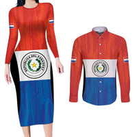 Paraguay Football Custom Couples Matching Long Sleeve Bodycon Dress and Long Sleeve Button Shirt Come On Albirroja with Flag Style