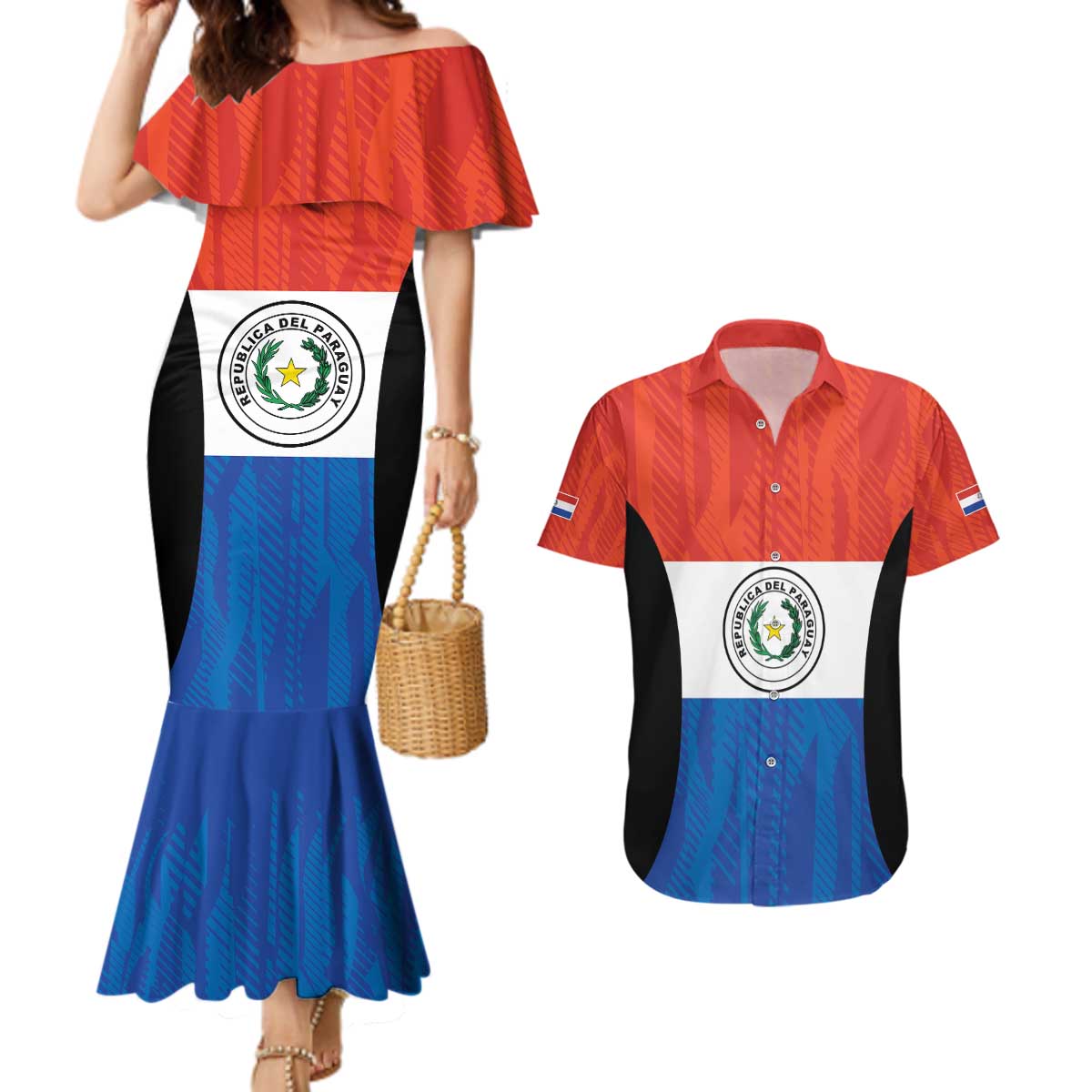 Paraguay Football Custom Couples Matching Mermaid Dress and Hawaiian Shirt Come On Albirroja with Flag Style