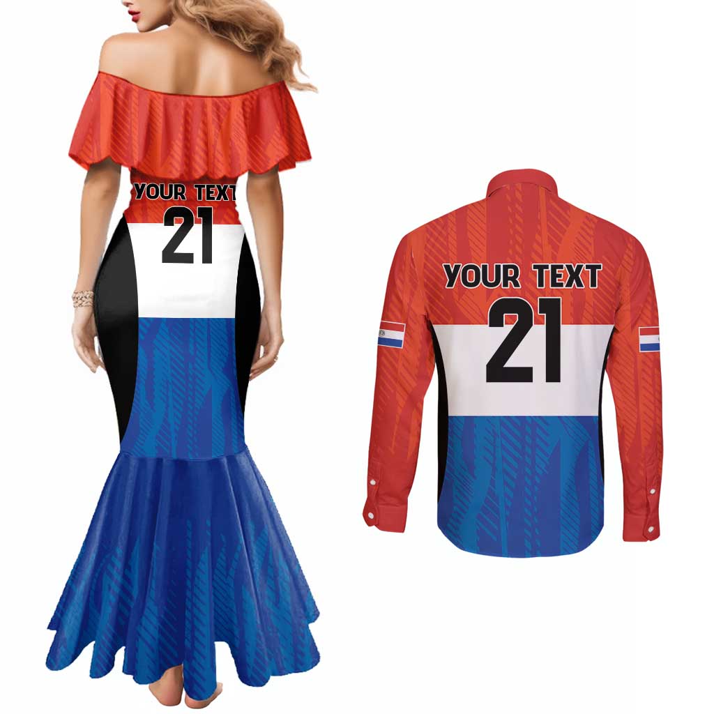 Paraguay Football Custom Couples Matching Mermaid Dress and Long Sleeve Button Shirt Come On Albirroja with Flag Style