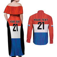 Paraguay Football Custom Couples Matching Off Shoulder Maxi Dress and Long Sleeve Button Shirt Come On Albirroja with Flag Style