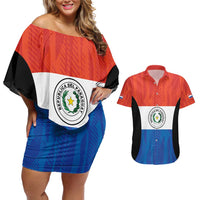 Paraguay Football Custom Couples Matching Off Shoulder Short Dress and Hawaiian Shirt Come On Albirroja with Flag Style
