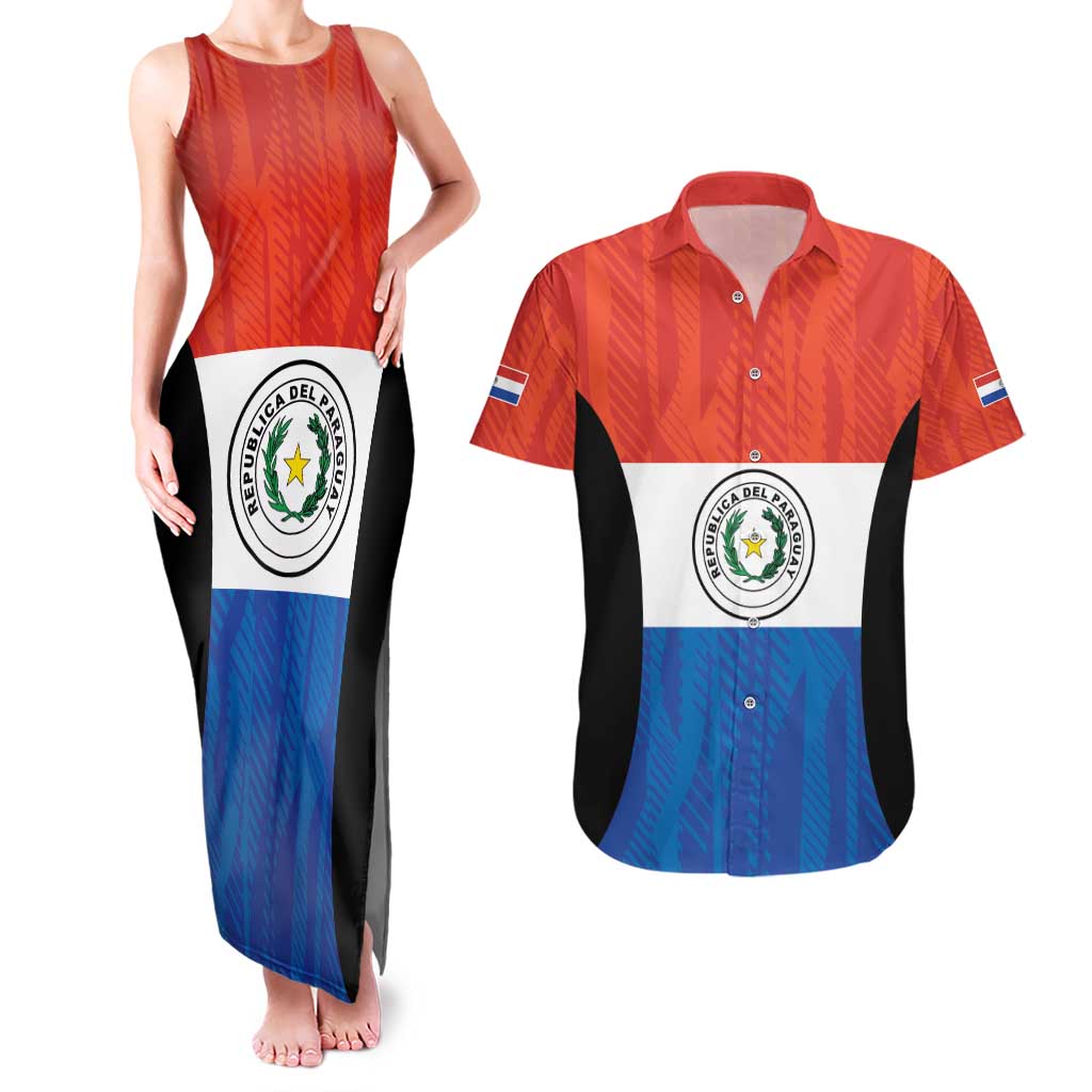 Paraguay Football Custom Couples Matching Tank Maxi Dress and Hawaiian Shirt Come On Albirroja with Flag Style