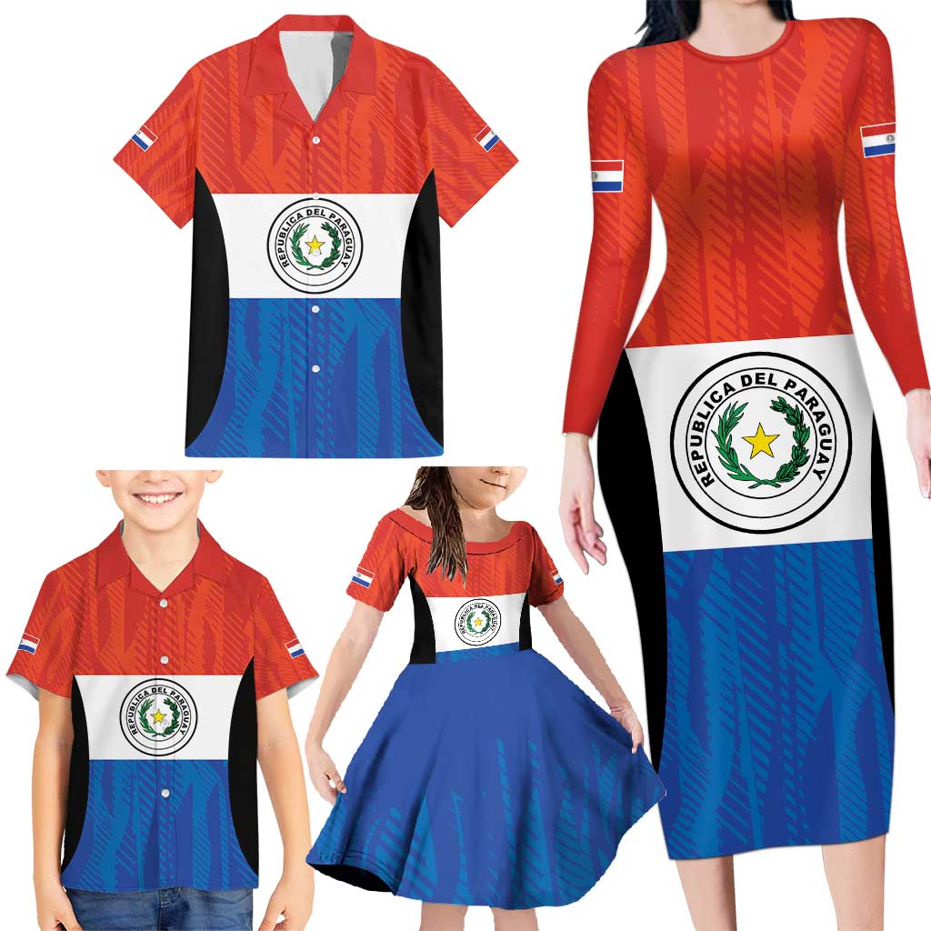 Paraguay Football Custom Family Matching Long Sleeve Bodycon Dress and Hawaiian Shirt Come On Albirroja with Flag Style