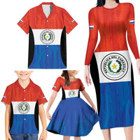 Paraguay Football Custom Family Matching Long Sleeve Bodycon Dress and Hawaiian Shirt Come On Albirroja with Flag Style