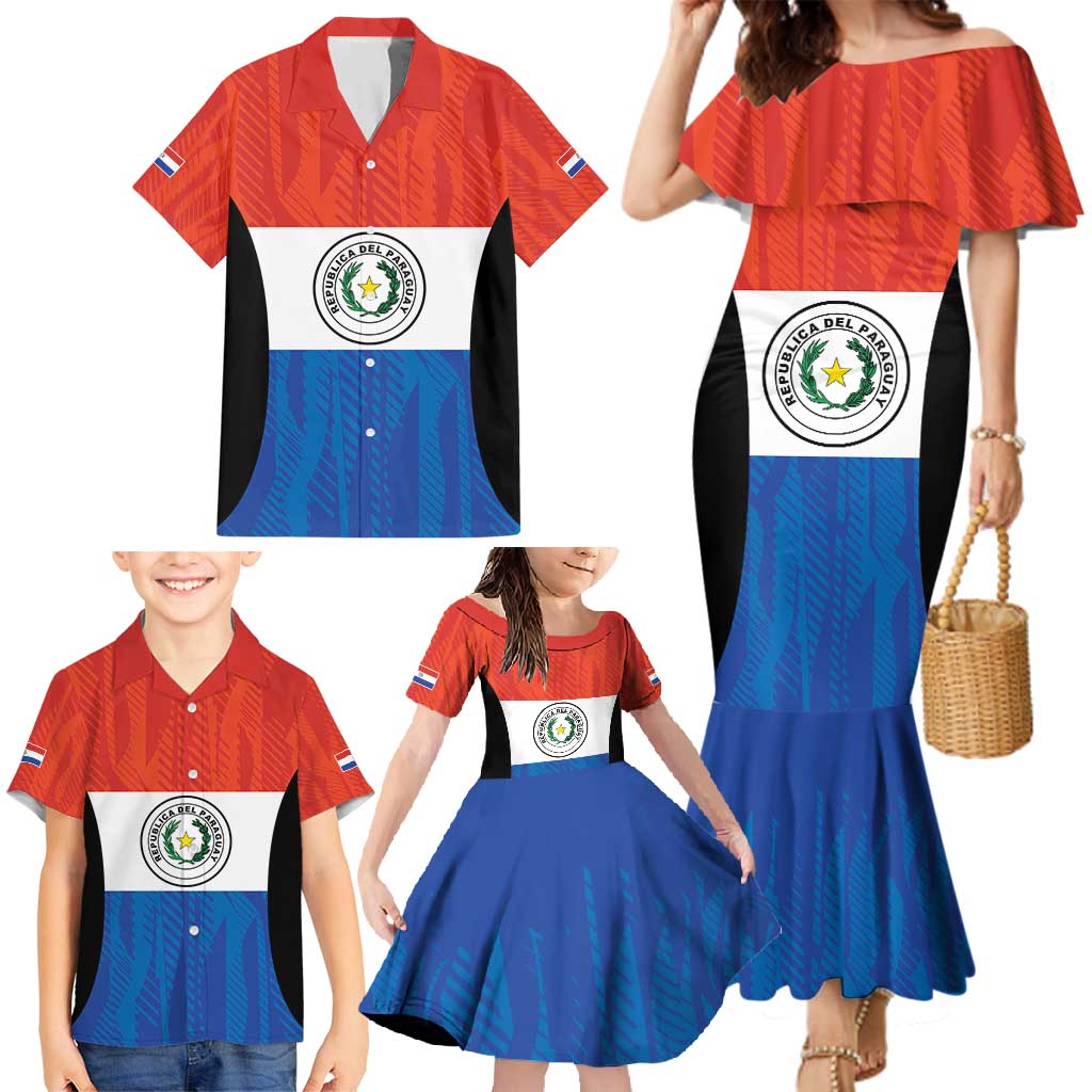 Paraguay Football Custom Family Matching Mermaid Dress and Hawaiian Shirt Come On Albirroja with Flag Style