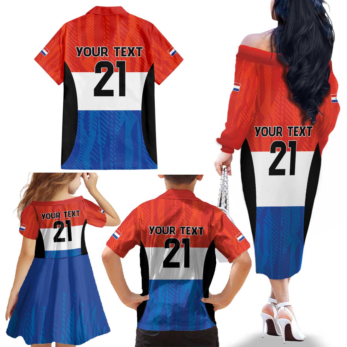 Paraguay Football Custom Family Matching Off The Shoulder Long Sleeve Dress and Hawaiian Shirt Come On Albirroja with Flag Style