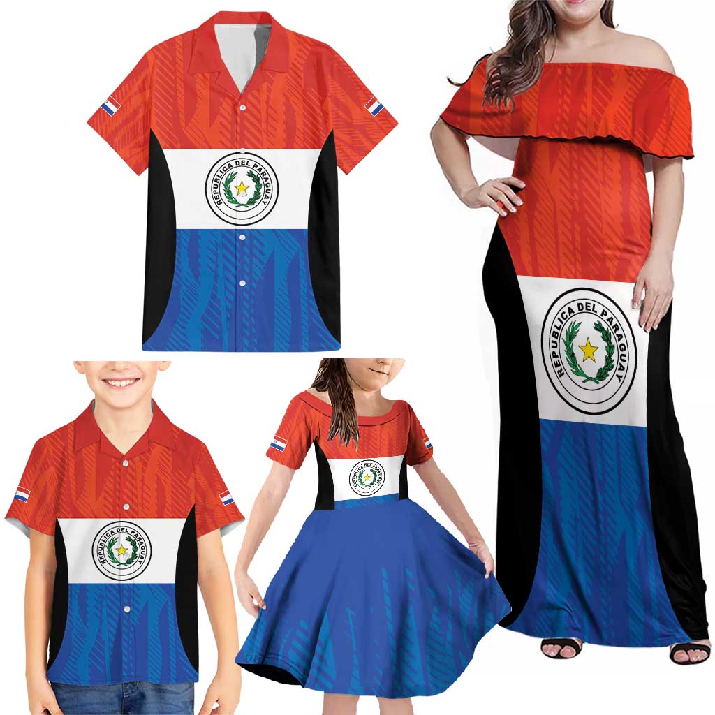 Paraguay Football Custom Family Matching Off Shoulder Maxi Dress and Hawaiian Shirt Come On Albirroja with Flag Style