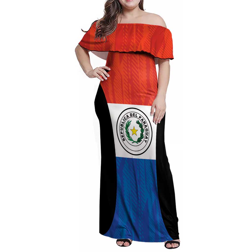Paraguay Football Custom Family Matching Off Shoulder Maxi Dress and Hawaiian Shirt Come On Albirroja with Flag Style