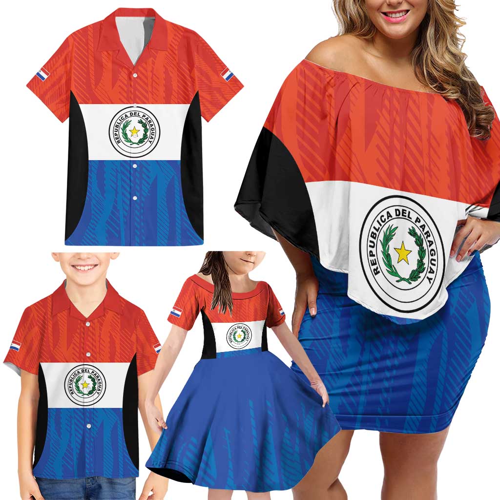 Paraguay Football Custom Family Matching Off Shoulder Short Dress and Hawaiian Shirt Come On Albirroja with Flag Style