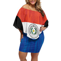 Paraguay Football Custom Family Matching Off Shoulder Short Dress and Hawaiian Shirt Come On Albirroja with Flag Style