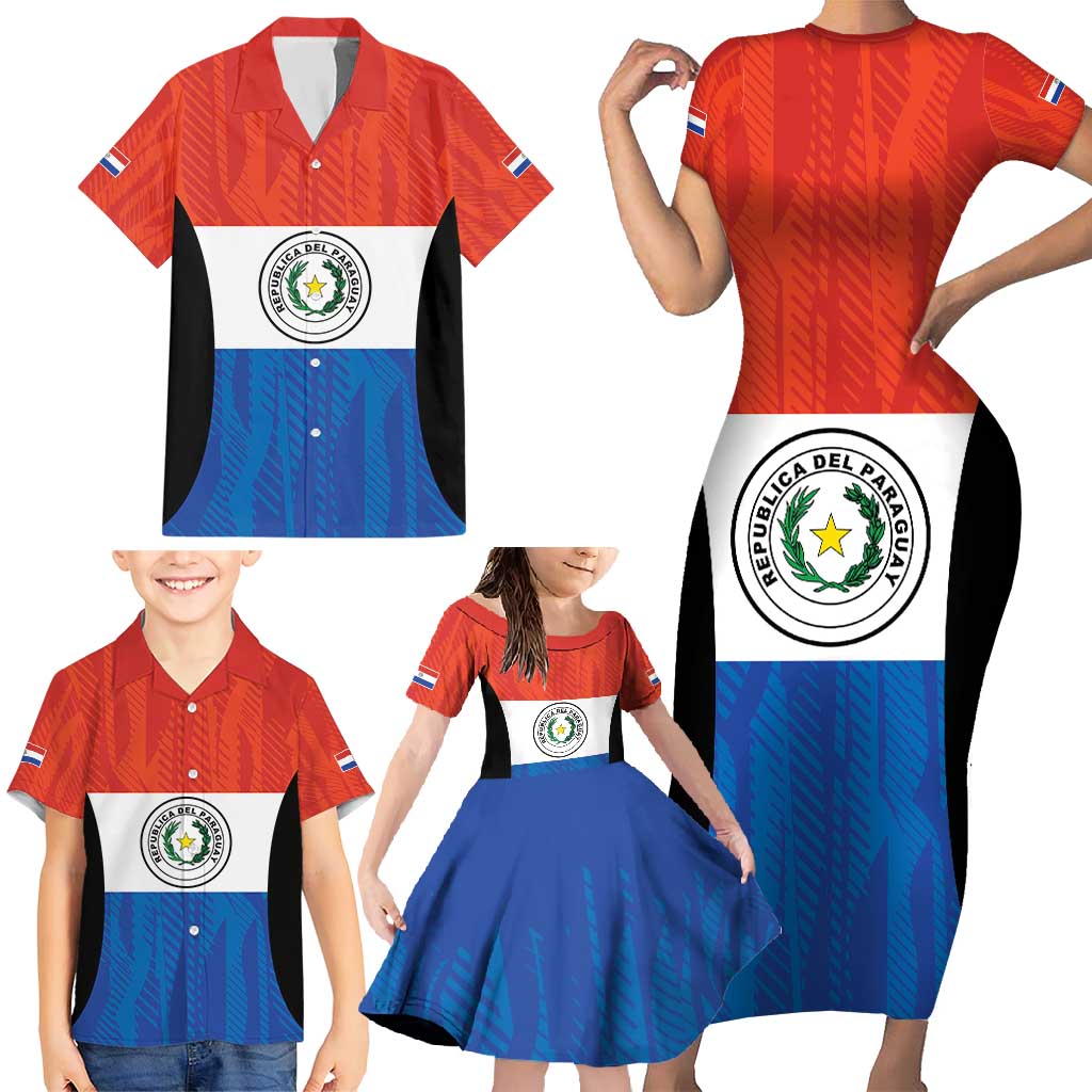 Paraguay Football Custom Family Matching Short Sleeve Bodycon Dress and Hawaiian Shirt Come On Albirroja with Flag Style