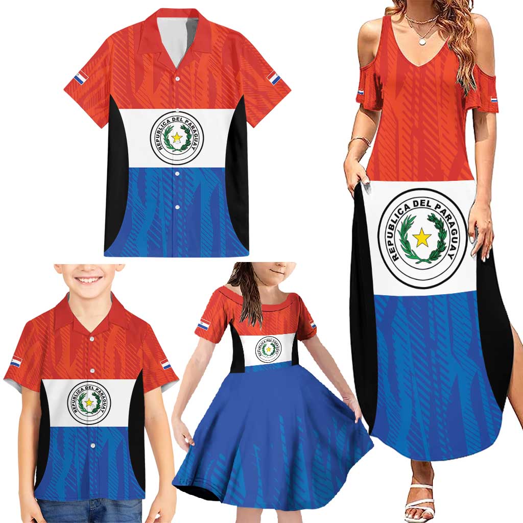 Paraguay Football Custom Family Matching Summer Maxi Dress and Hawaiian Shirt Come On Albirroja with Flag Style