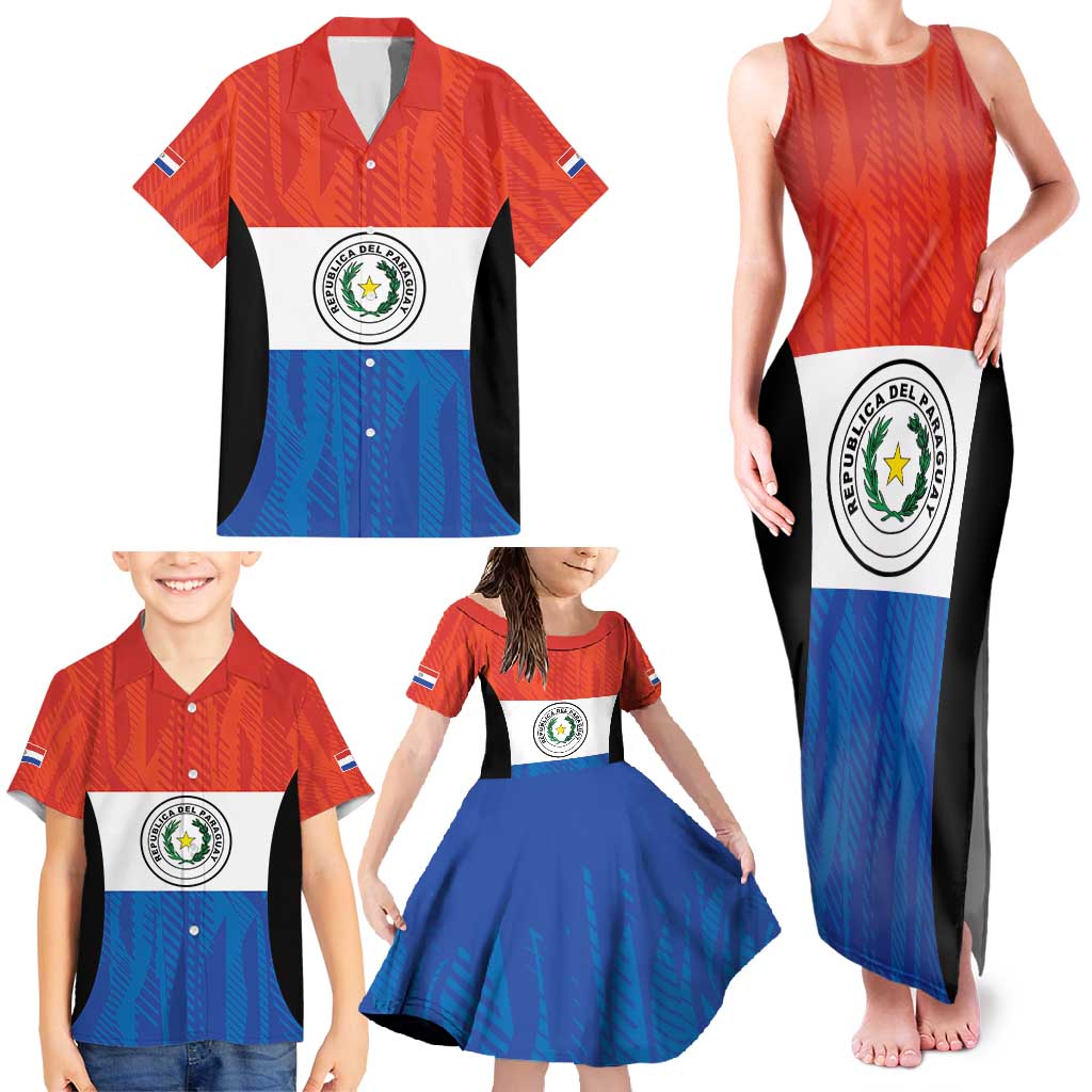 Paraguay Football Custom Family Matching Tank Maxi Dress and Hawaiian Shirt Come On Albirroja with Flag Style