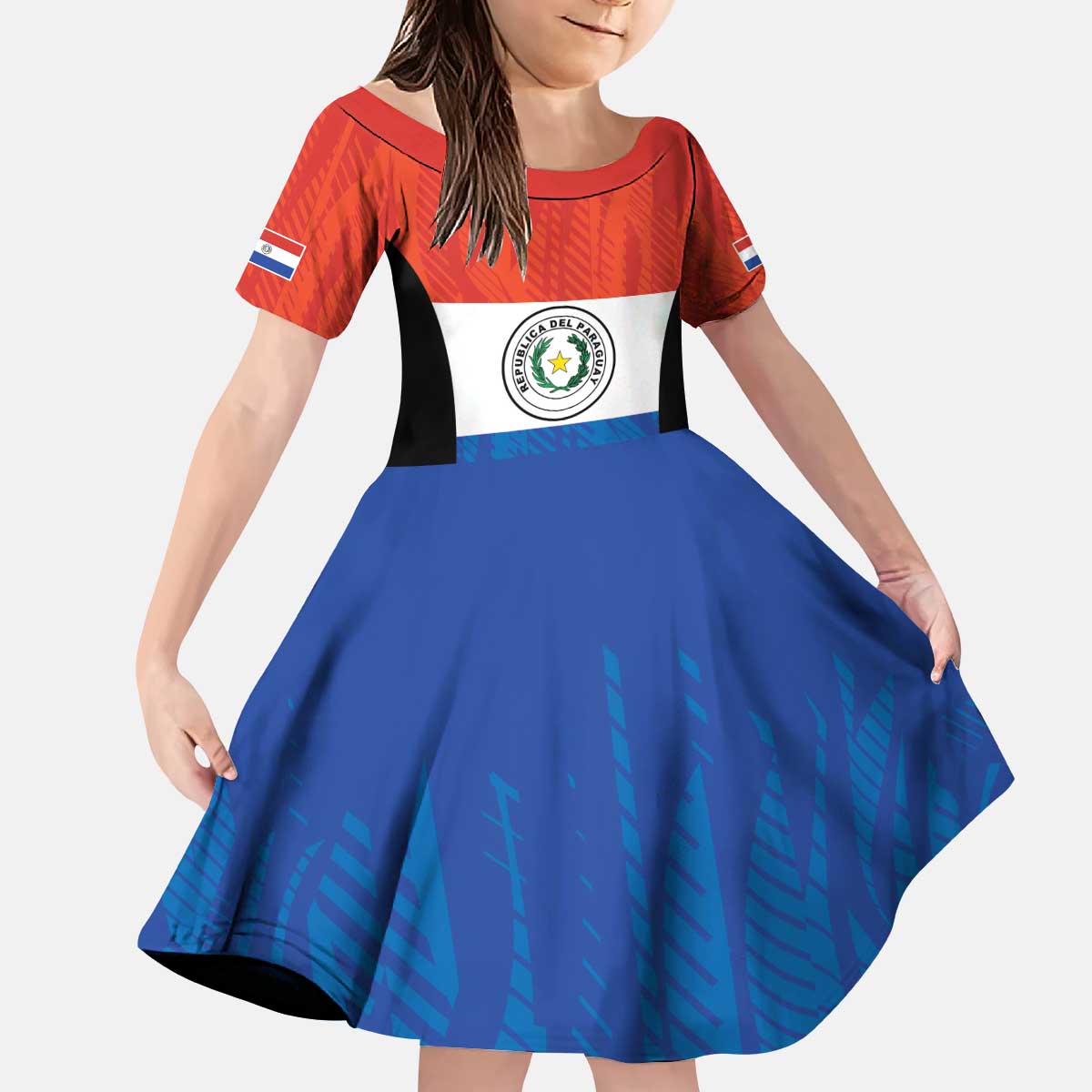 Paraguay Football Custom Kid Short Sleeve Dress Come On Albirroja with Flag Style