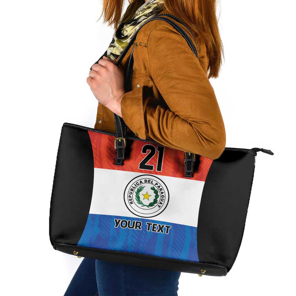 Paraguay Football Custom Leather Tote Bag Come On Albirroja with Flag Style