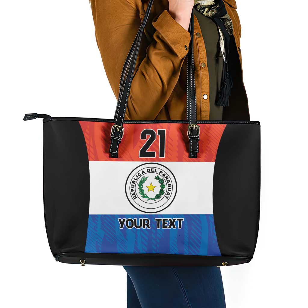 Paraguay Football Custom Leather Tote Bag Come On Albirroja with Flag Style