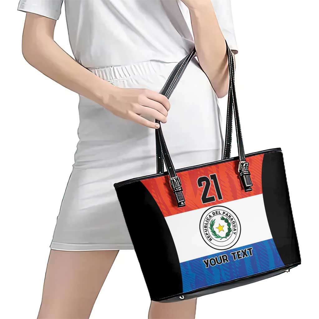 Paraguay Football Custom Leather Tote Bag Come On Albirroja with Flag Style