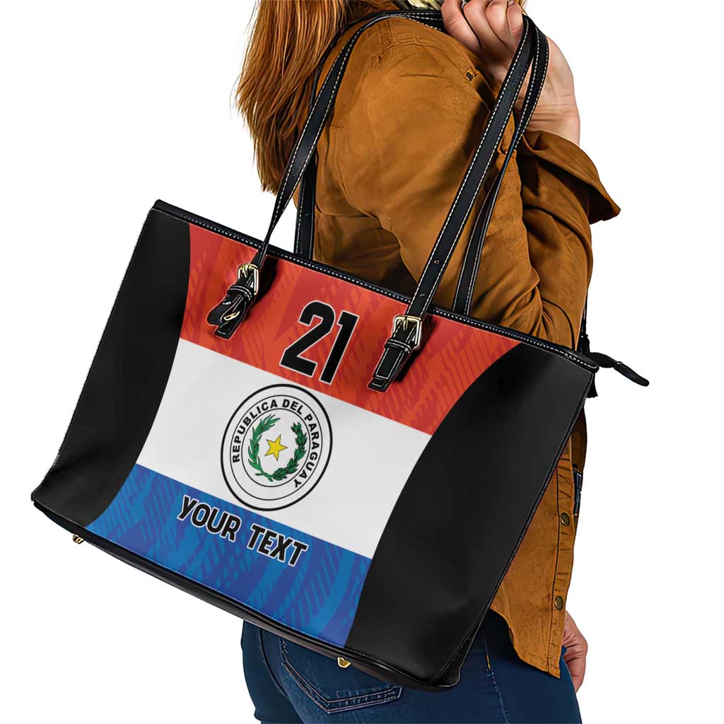 Paraguay Football Custom Leather Tote Bag Come On Albirroja with Flag Style