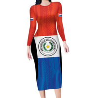 Paraguay Football Custom Long Sleeve Bodycon Dress Come On Albirroja with Flag Style