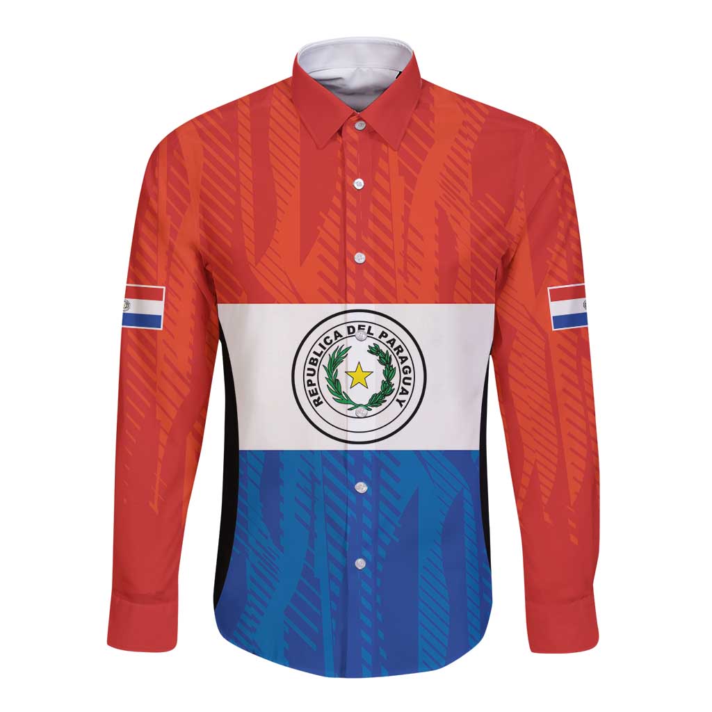Paraguay Football Custom Long Sleeve Button Shirt Come On Albirroja with Flag Style