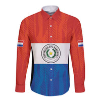Paraguay Football Custom Long Sleeve Button Shirt Come On Albirroja with Flag Style