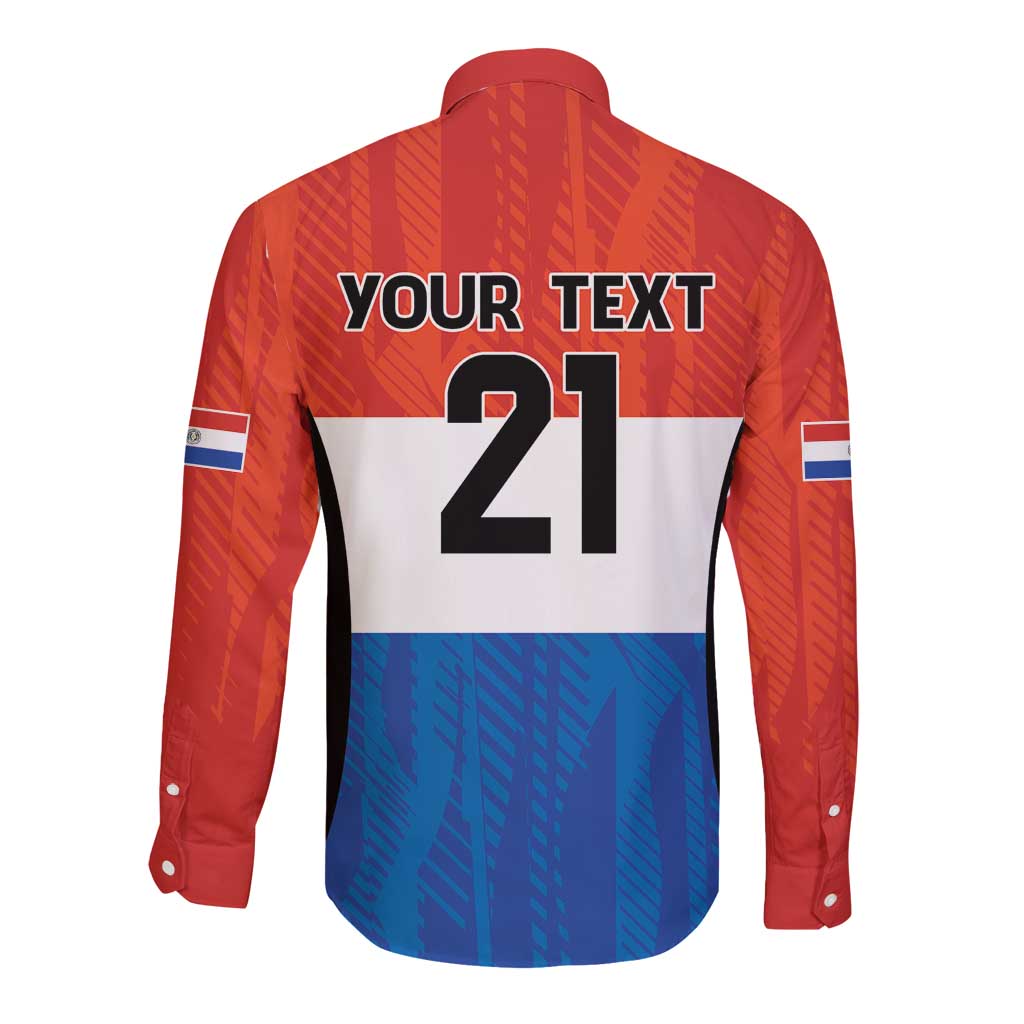 Paraguay Football Custom Long Sleeve Button Shirt Come On Albirroja with Flag Style