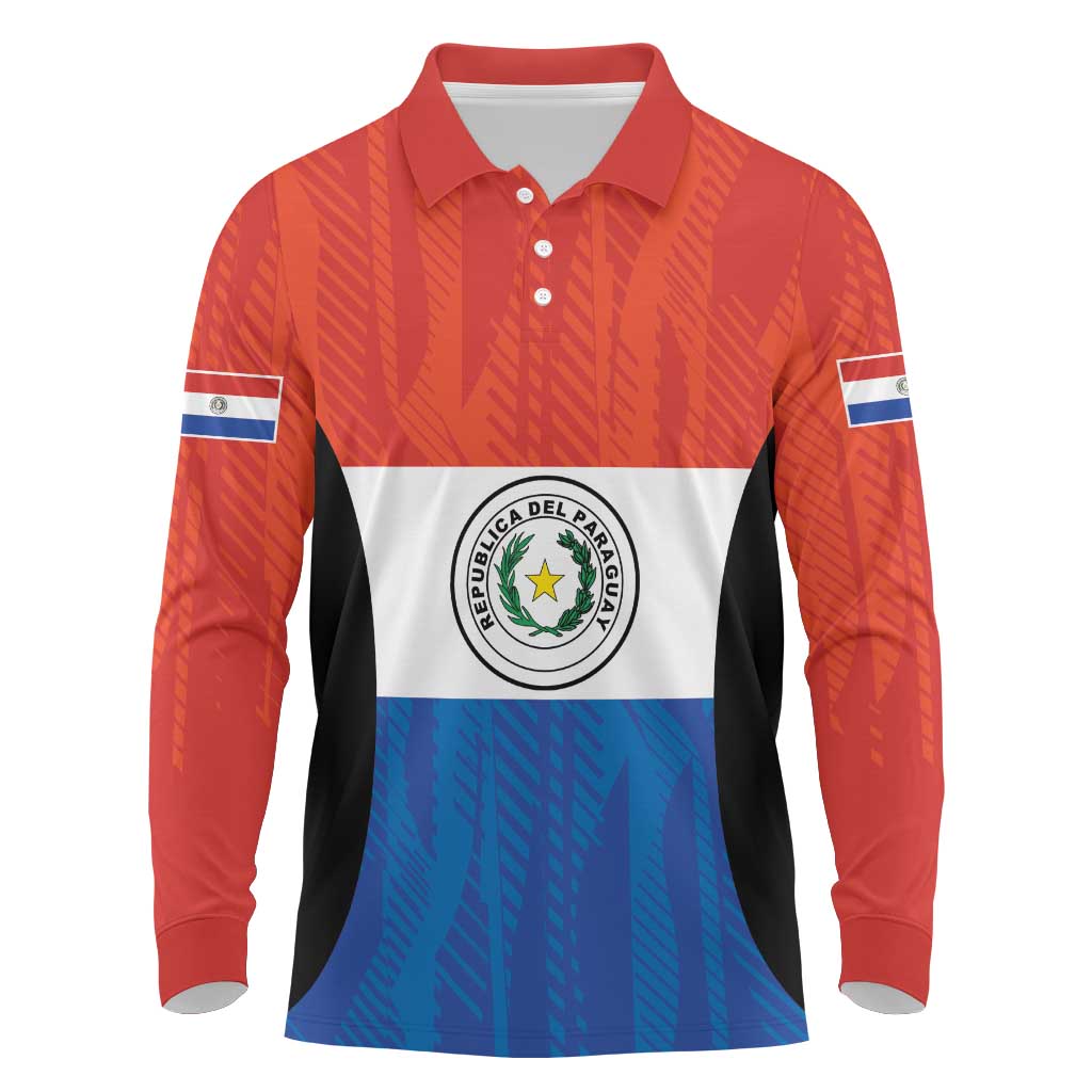 Paraguay Football Custom Long Sleeve Polo Shirt Come On Albirroja with Flag Style