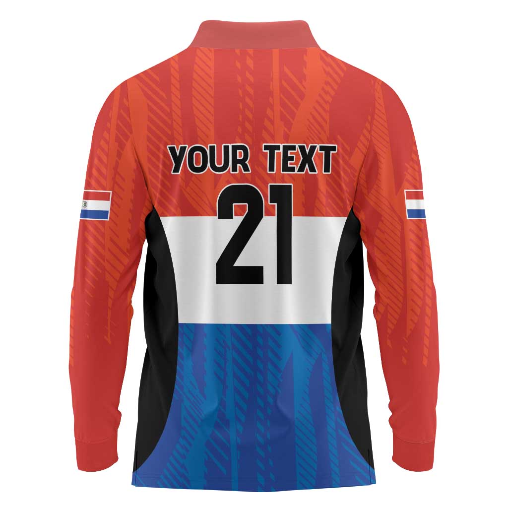 Paraguay Football Custom Long Sleeve Polo Shirt Come On Albirroja with Flag Style