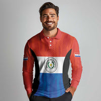 Paraguay Football Custom Long Sleeve Polo Shirt Come On Albirroja with Flag Style