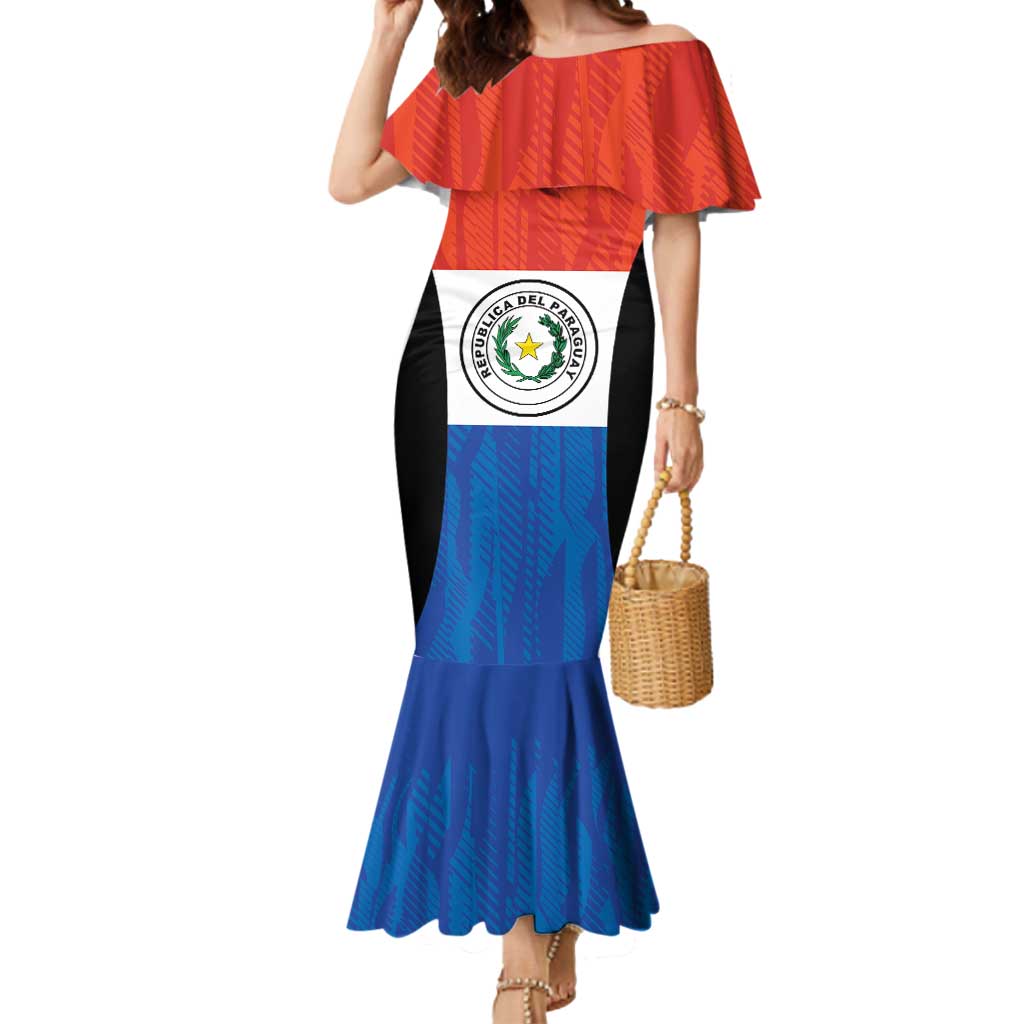 Paraguay Football Custom Mermaid Dress Come On Albirroja with Flag Style
