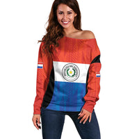 Paraguay Football Custom Off Shoulder Sweater Come On Albirroja with Flag Style
