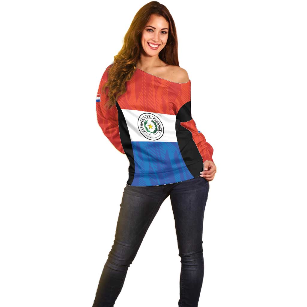 Paraguay Football Custom Off Shoulder Sweater Come On Albirroja with Flag Style
