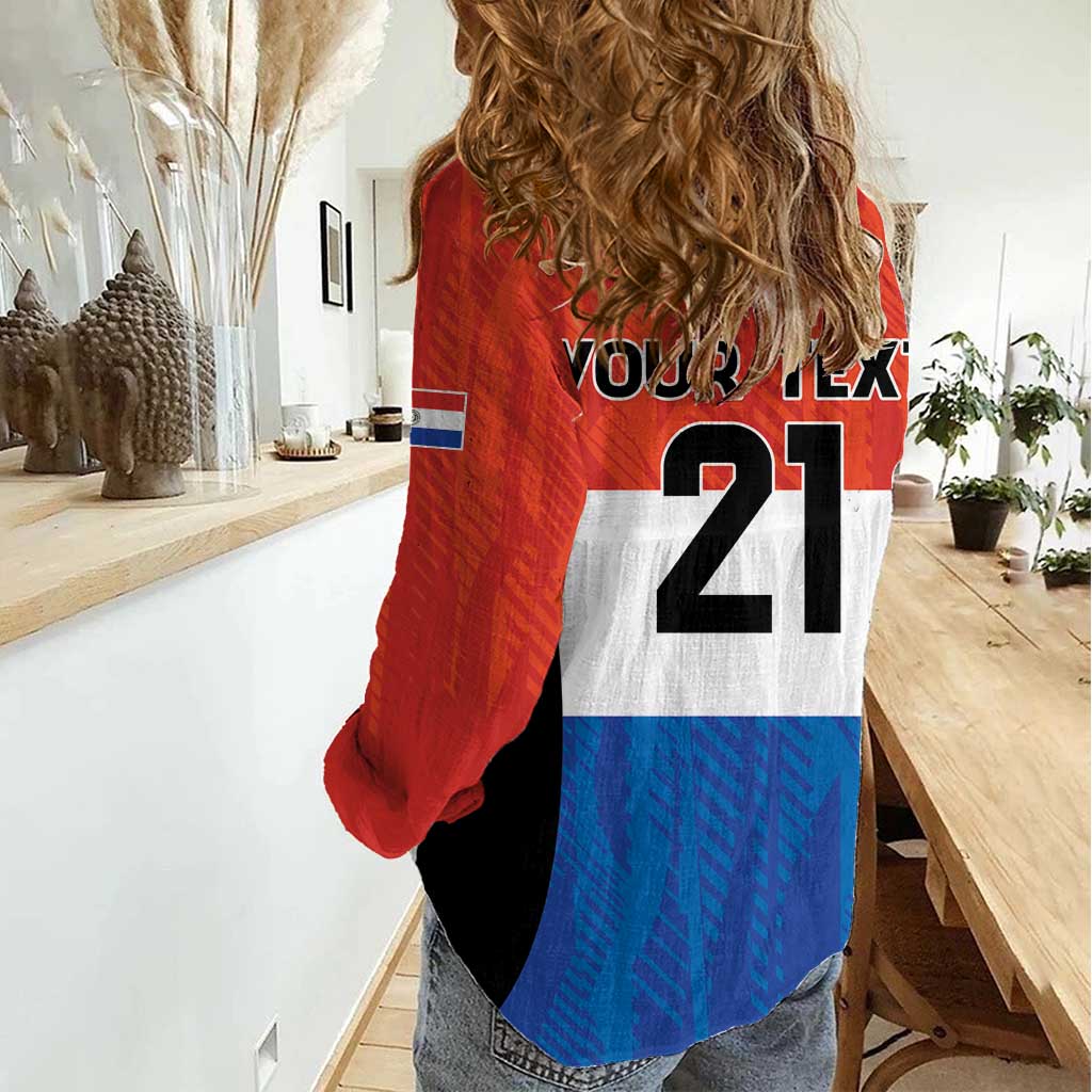Paraguay Football Custom Women Casual Shirt Come On Albirroja with Flag Style