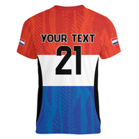 Paraguay Football Custom Women V-Neck T-Shirt Come On Albirroja with Flag Style