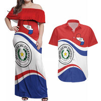 Paraguay Paz y justicia Couples Matching Off Shoulder Maxi Dress and Hawaiian Shirt Coat of arms of Paraguay