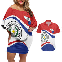 Paraguay Paz y justicia Couples Matching Off Shoulder Short Dress and Hawaiian Shirt Coat of arms of Paraguay